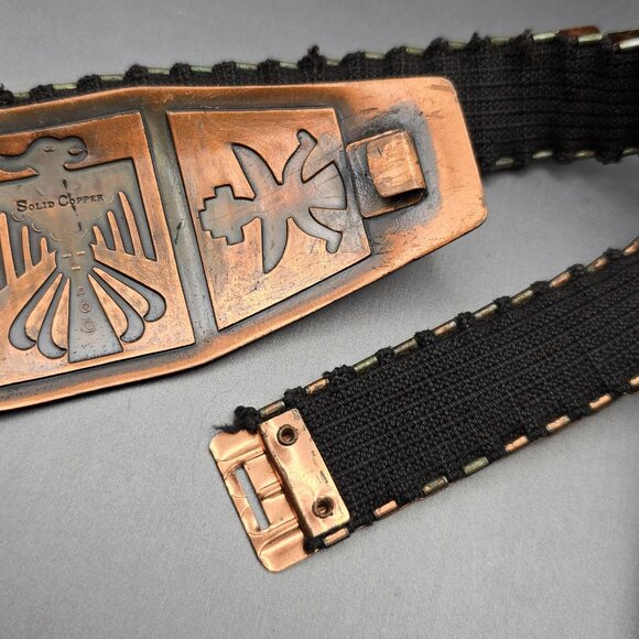 VTG Solid Copper Thunderbird Buckle w/ Stretch Belt 31" Native American Style - Picture 6 of 13